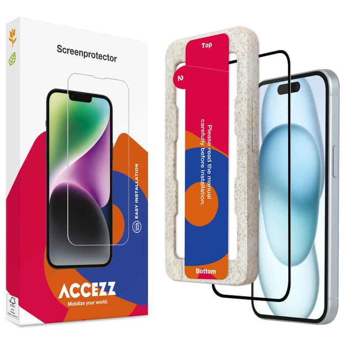 Accezz Screen Protector - Geschikt voor Apple iPhone 15 Plus - Gehard Glas Full Cover Screenprotector met Bio Applicator