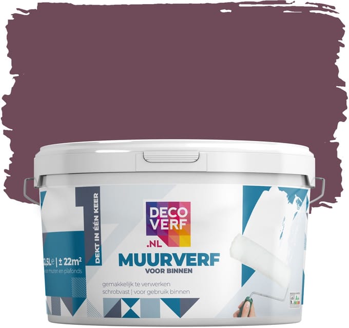 Decoverf muurverf mat aubergine, 2.5L