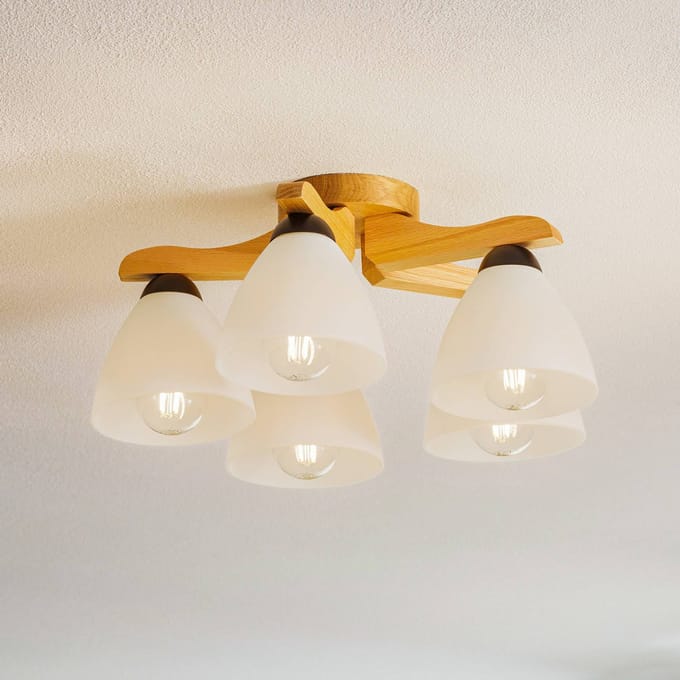 Lamkur Plafondlamp Haro, eiken/wit 5-lamps