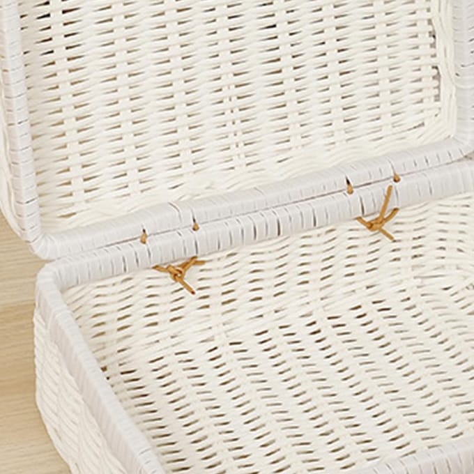 Geweven Picknickmand Plastic Rotan Geurloos Retro Geweven Opbergdoos met Ringvormig Handvat voor Large wit