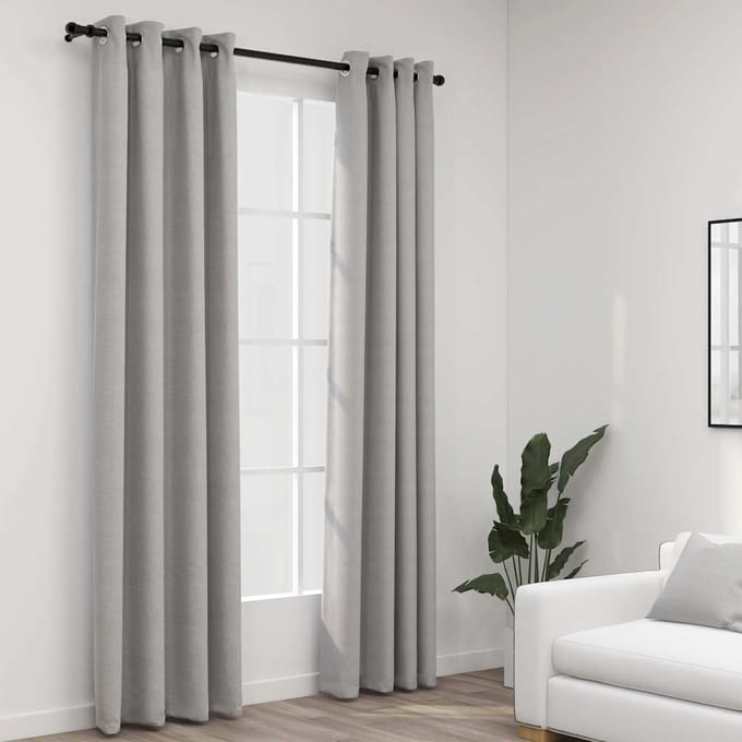 vidaXL - Gordijnen - linnen-look - verduisterend - ogen - 2 - st - 140x245 - cm - grijs