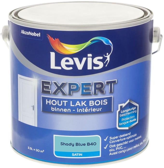 Levis - Expert Hout Lak Binnen Satin Mix - Shady Blue B40 - Mengverf - 2,5 L