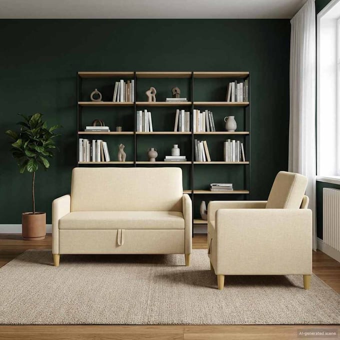 vidaXL - Sofa - Set - Met - Opslag - 2 - st - Crèmekleurig - Polyester