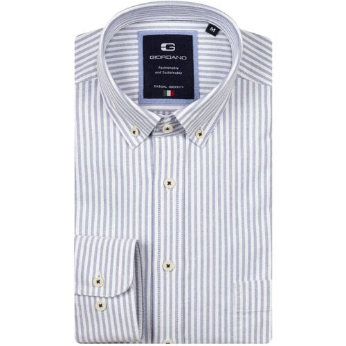 Giordano Overhemd Brando Soft Washed Oxford Gingham Stripe Button-Down Sky Blue / male
