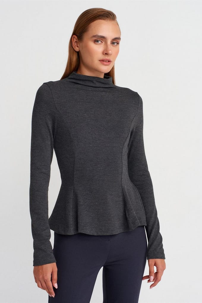 Aansluitend Halfgolf Turtleneck Peplum Blouse