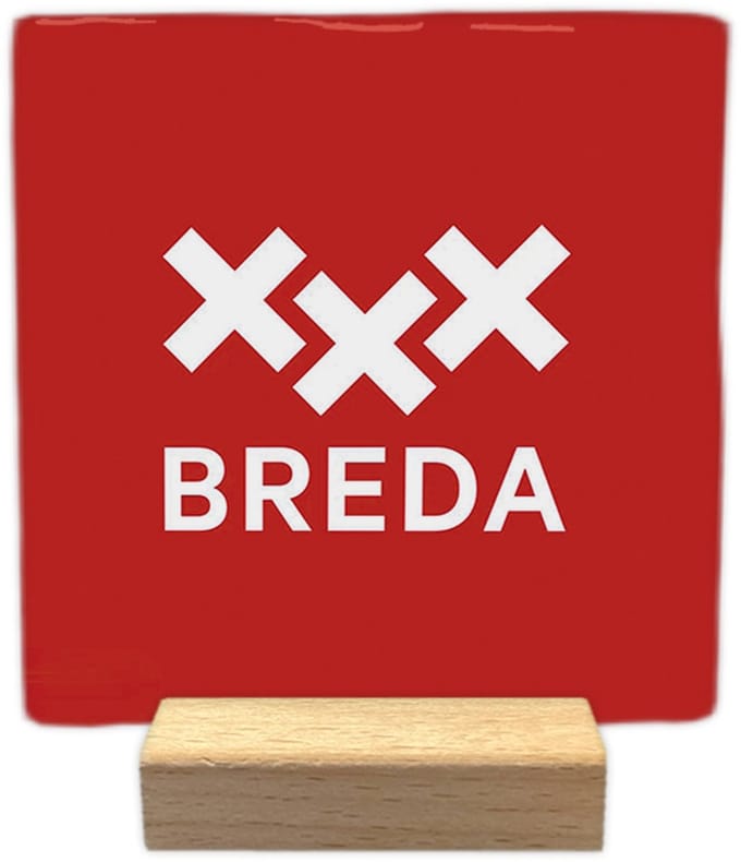 Breda - Keramische decoratie tegel - incl. houten presenteerblok