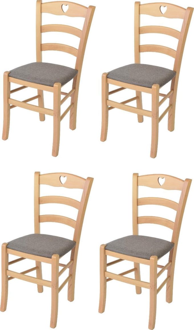 Tommychairs Cuore - Eetkamerstoelen - Set van 4 - Naturel - Stof & Hout