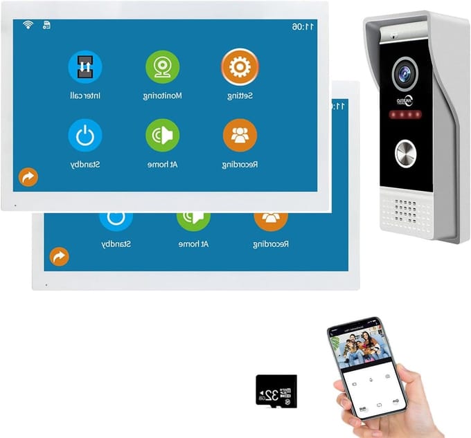 Video Deur Telefoon - Deurbel Intercom - Bezoekers Ontvangen - 10 Inch Touchscreen - 2 Deurbellen - Wit