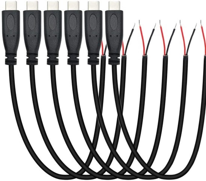 Dailygoody - 6 Pack Usb Type C Pigtail Kabel 25 cm 22 Awg voor Led