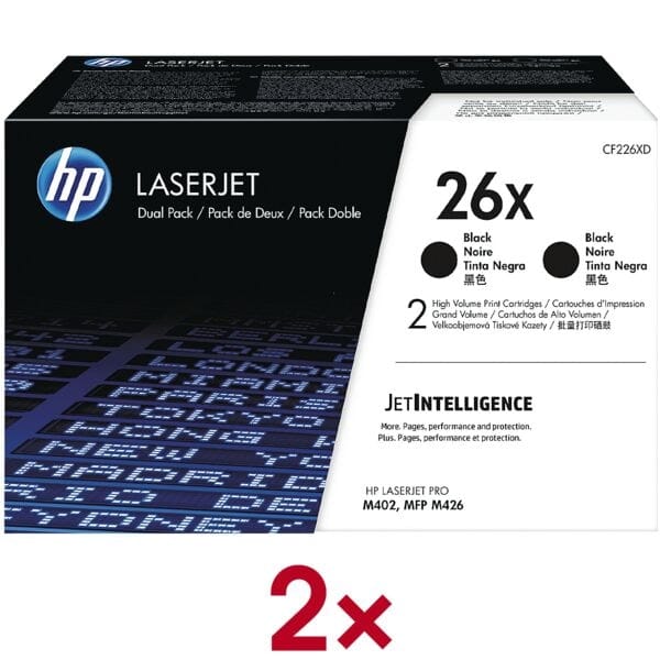 HP Color LaserJet 2 x 26X (CF226XD) printcassettes, zwart SET
