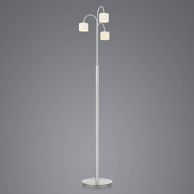 HELL Mila LED vloerlamp, nikkel/opaal glas, 3-lamps