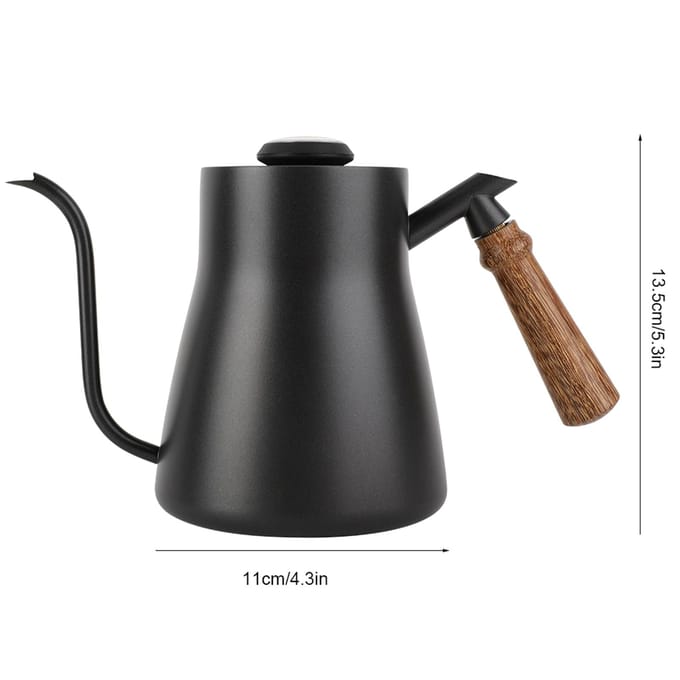 850ml Roestvrijstalen Drip Over Koffieketel Zwanenhals met Houten Handvat black
