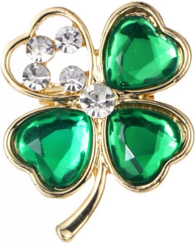 Fako Bijoux - Broche - Klavertje Vier - Groen - Kristal - 25x30mm - Goudkleurig