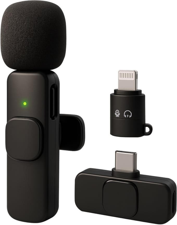 Nuvance - Draadloze Microfoon - Dasspeld Microfoon - Geschikt voor Usb-C & Apple Lightning - Lavelier Microfoon - Plug & Play