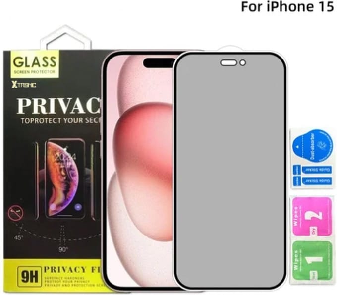 Screenprotector geschikt voor iPhone 15 - Extra Sterk en Veilig 9H Geharde Glasbescherming - Screenprotector Privacy Merk: Xtronic