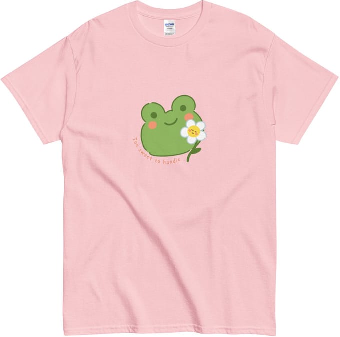 Grappig Tshirt Dames en Heren - Quote: Too Sweet to Handle - Kikker Bloem - Roze - M