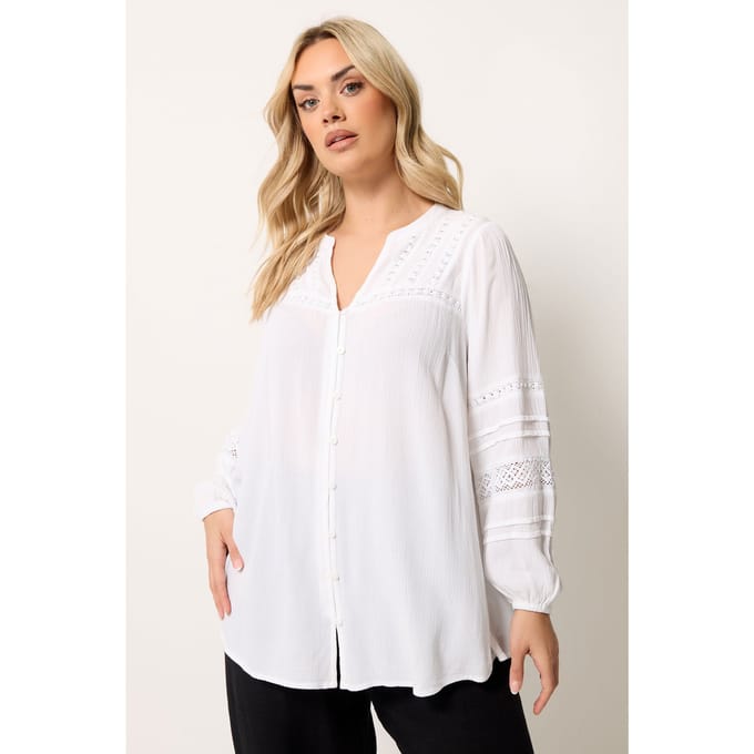 Yours Witte Gehaakte Blouse Met Inkeping In De Hals Size 46