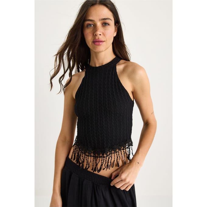 Gestructureerde Halter Crop Blouse