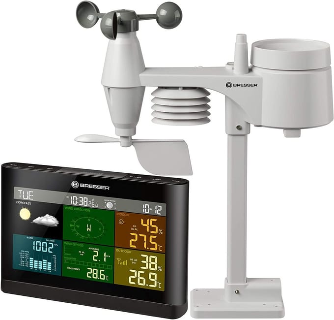 Bresser Weerstation - Met 5-in-1 Multifunctionele Buitensensor - Regen- en Windmeter - Zwart