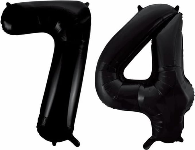 Folieballon 74 jaar zwart 86cm