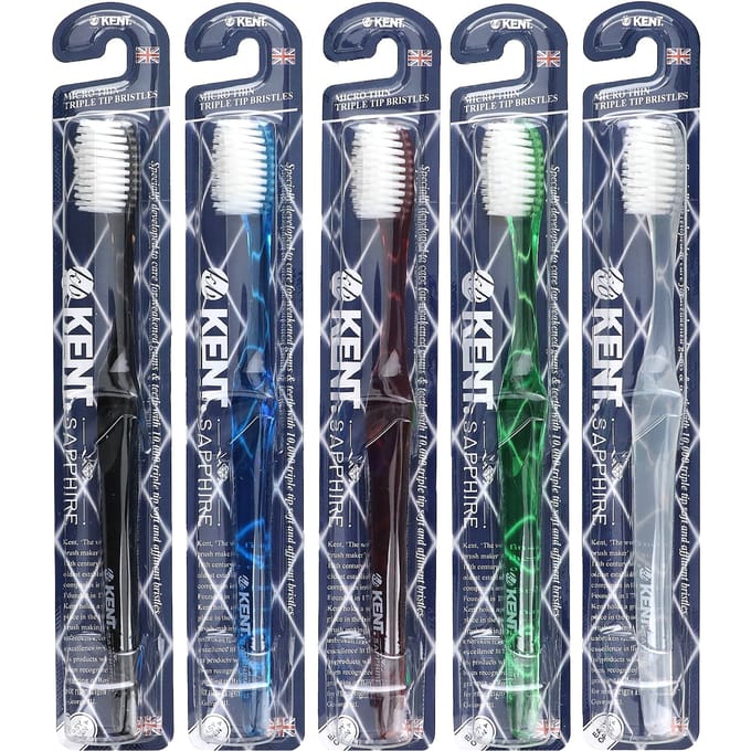 Kent, brosse à dents ultra douce, saphir, 5 brosses à dents gray