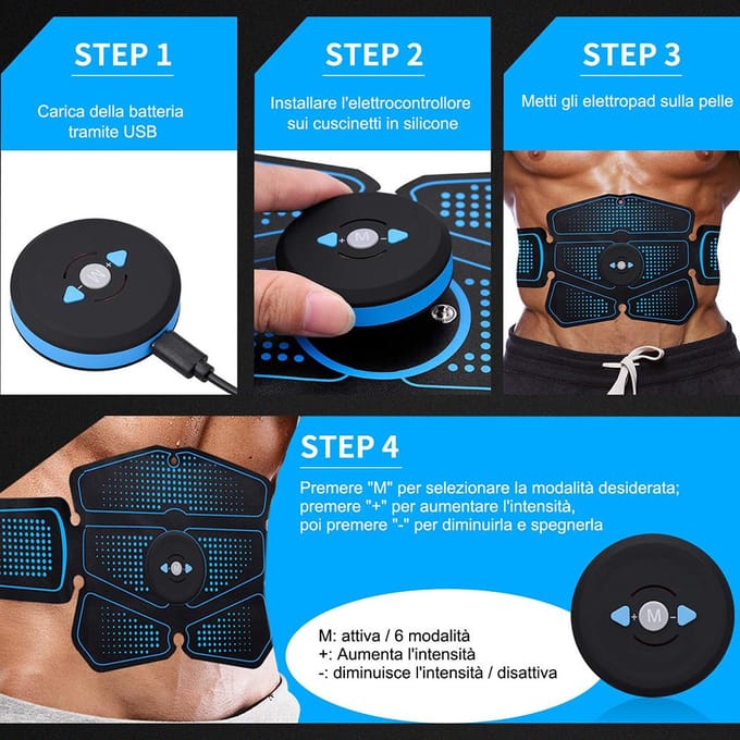 Smart EMS buikspierstimulator Trainer Spierstimulator met 10 gelpads blauw