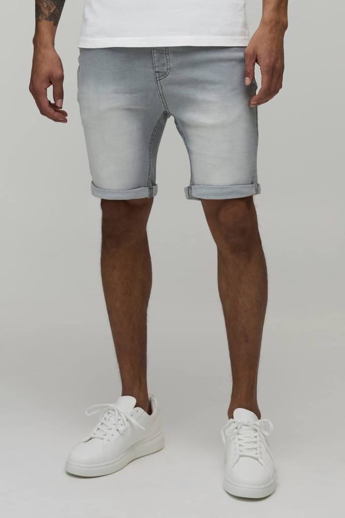 Essential Skinny Stretch Fit Denim Shorts | Light Grey | Size 46