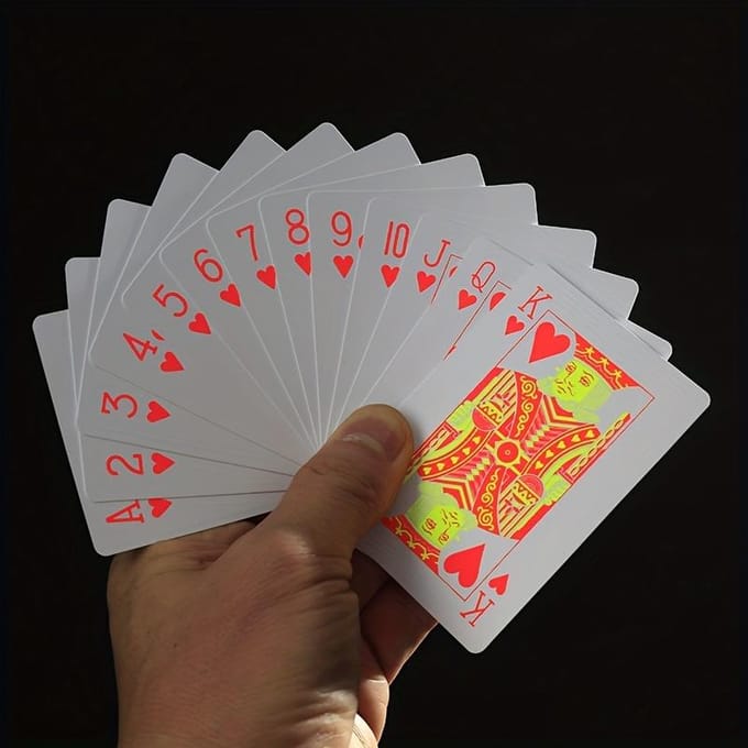 1 jeu de cartes à jouer et boîte de jetons, jeu de cartes fluorescentes, jeu de société en plastique PVC étanche, boîte de 80 jetons, jeu de société Fluorescent gray