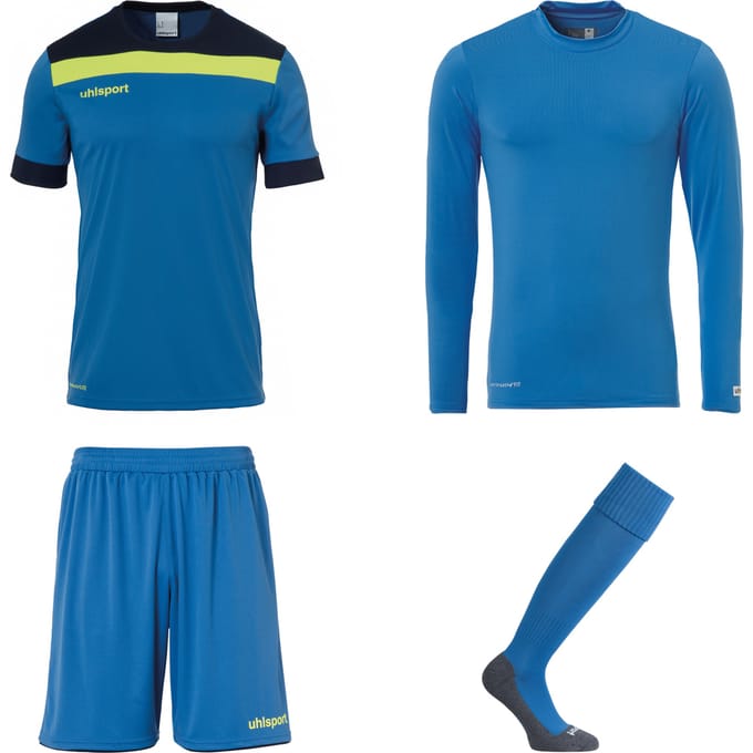 Uhlsport Offence Keeperstenue Blauw Geel - Keepershandschoenen - Maat 152