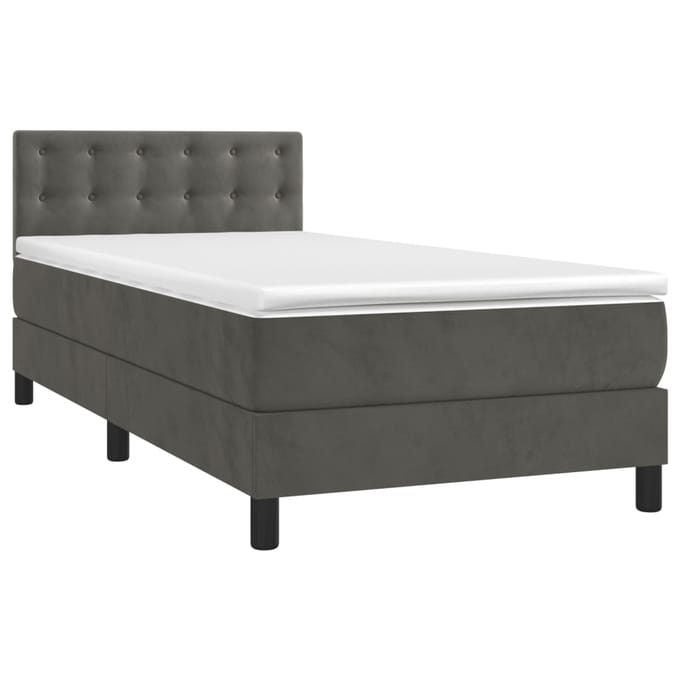 vidaXL - Boxspring - met - matras - en - LED - fluweel - donkergrijs - 100x200 - cm