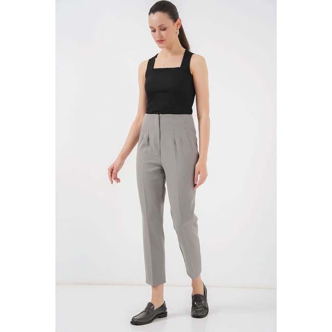 Hoge Taille Slim Fit Enkellange Crepe Broek