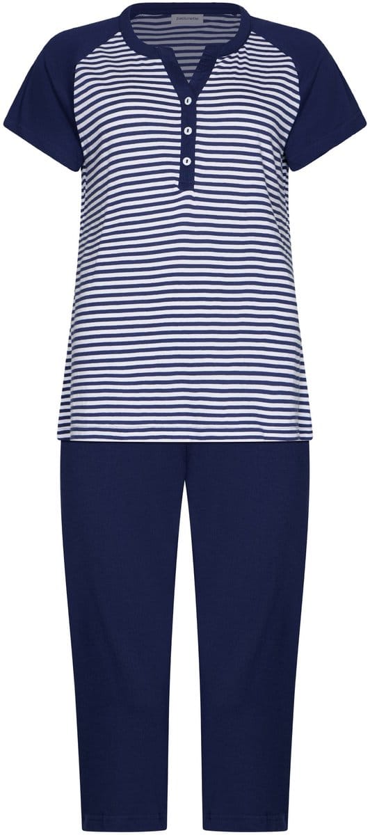 Pastunette - Pyjama - Midnight Stripes - Bio Katoen - Blauw/Wit - Knoopsluiting - Maat 48