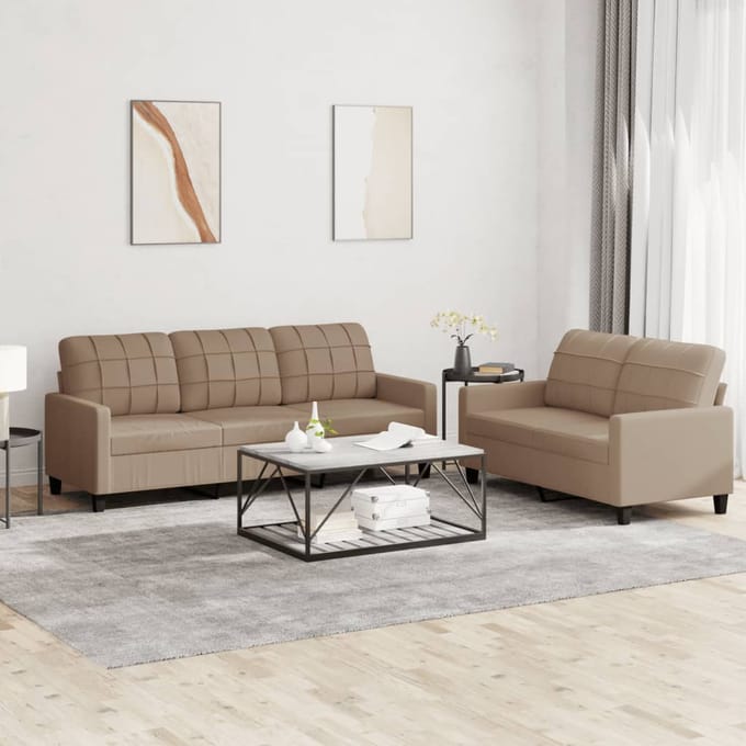 vidaXL - 2-delige - Loungeset - met - kussens - kunstleer - cappuccino
