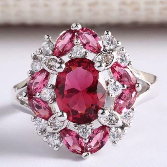 Vrouwenmode Luxe 925 Sterling Zilver Aaa Zirkoon Ring Verloving Bruiloft Cadeau Sieraden 9 rood