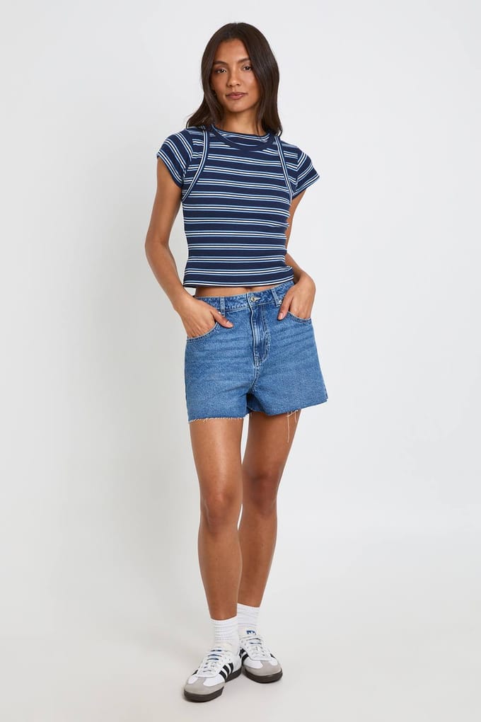 boohoo Dames Tall Denim Mini Short | Medium Gebleekt | Maat: 36