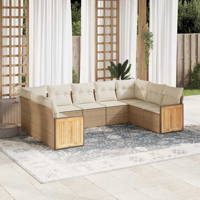 vidaXL - 8-delige - Loungeset - met - kussens - poly - rattan - beige