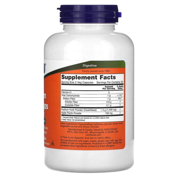 NOW Foods, psyllium husk capsules, 700 mg, 180 vegetarische capsules
