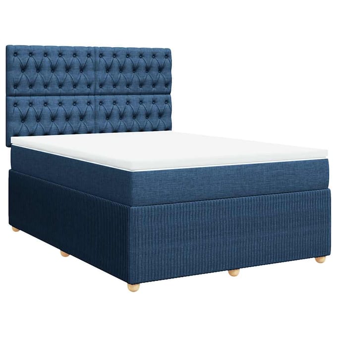 vidaXL - Boxspring - met - matras - stof - blauw - 140x200 - cm
