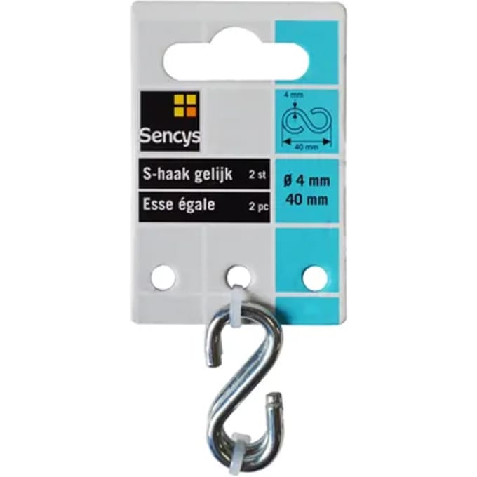 Sencys S-haak - Gegalvaniseerd - Diam. 4x40mm - 2 Stuks