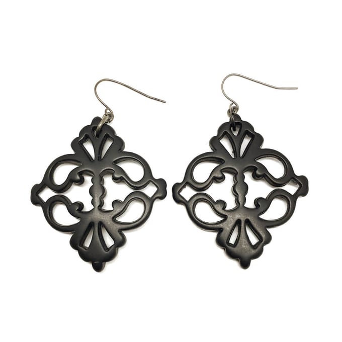 Behave - Oorbellen - Barok oorhangers dames - Zwart statement - 6,5 cm