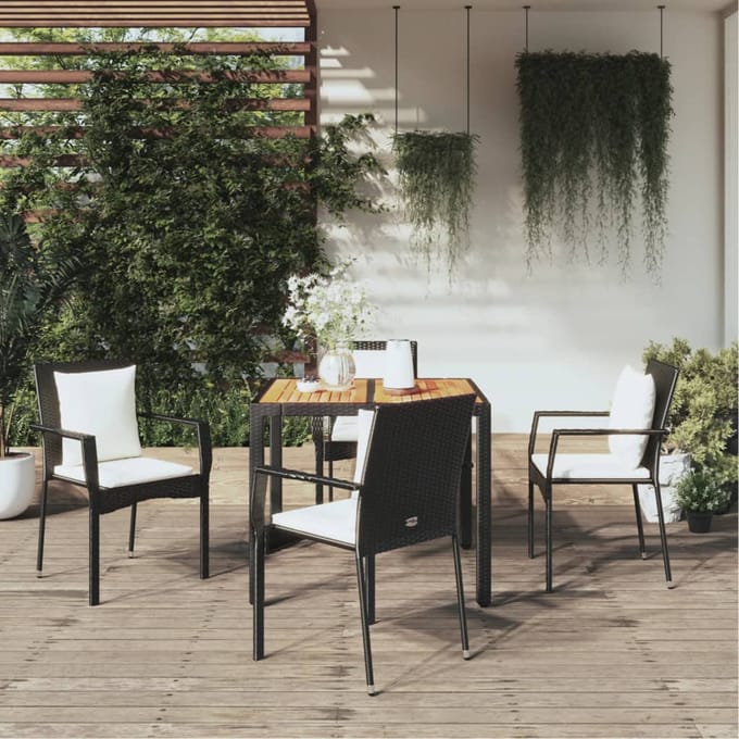 vidaXL - 5-delige - Tuinset - met - kussens - poly - rattan - zwart