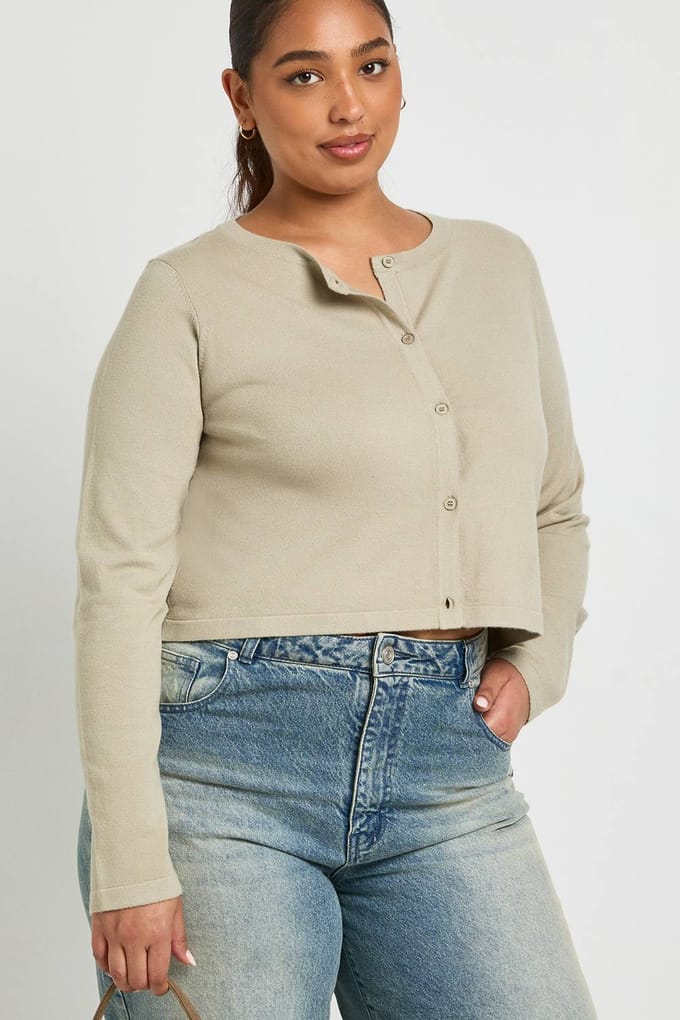 boohoo Dames Plus lange mouw gebreide ribtop | Taupe | Maat: 50