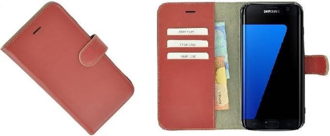 Pearlycase® Geschikt voor Samsung Galaxy S7 Edge Hoesje Echt Leder Wallet Bookcase Oxyderood