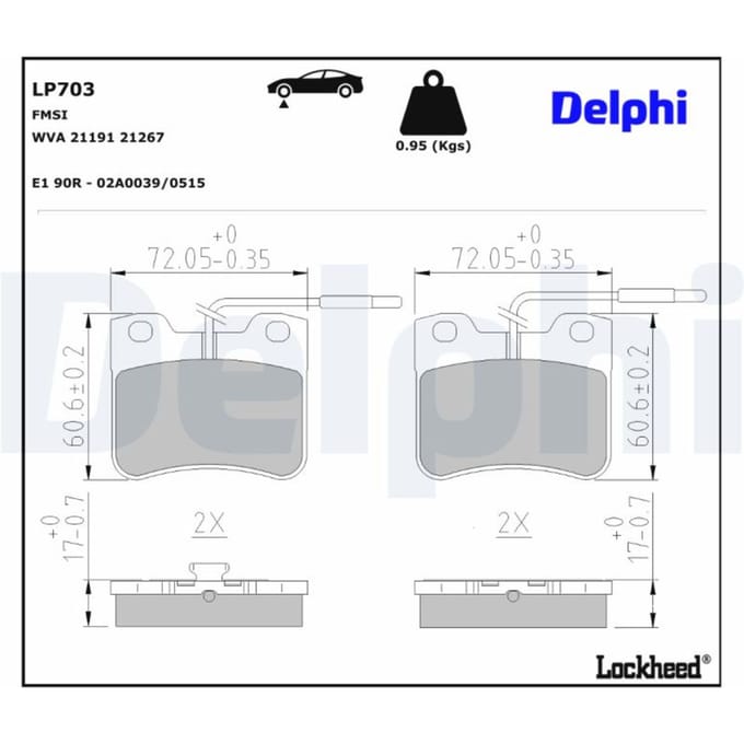 Remblokkenset, schijfrem DELPHI LP703