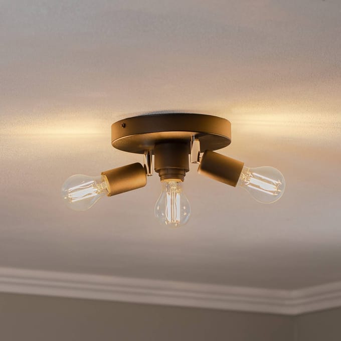 HELAM Plafondlamp Centro, zwart, 3-lamps, metaal, Ø 19,5 cm