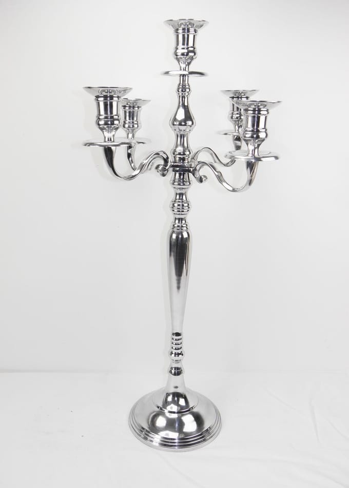 5-Armige kandelaar - 74cm vernikkeld aluminium kandelaar nikkel
