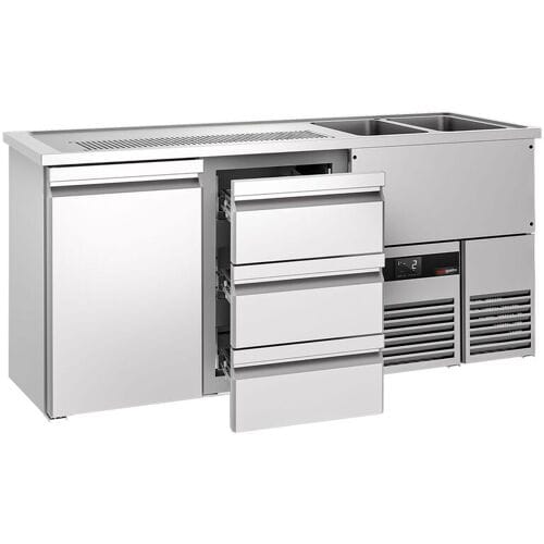GGM Gastro Bierkoeling PREMIUM - 1950x700mm - 1 deur & 3 laden zilver
