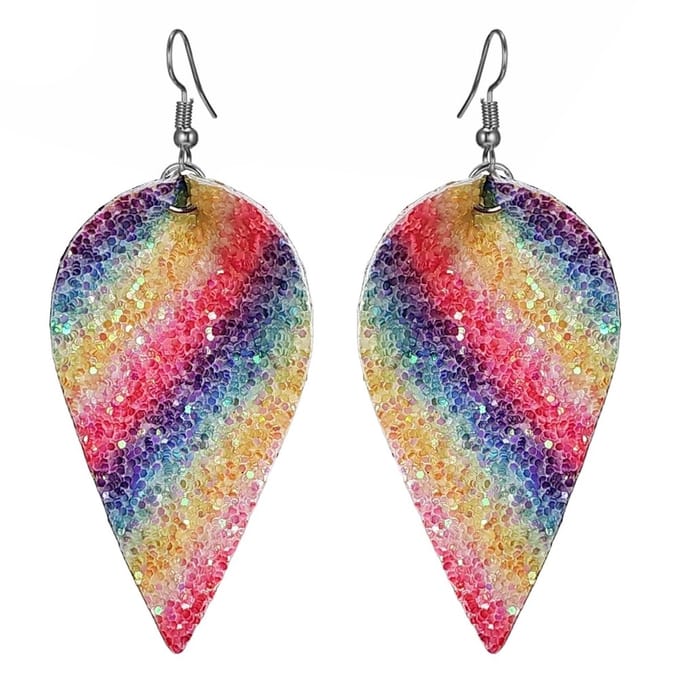 Fako Bijoux® - Oorbellen - Omgekeerde Druppel - Glitter - Kunstleer - Regenboog