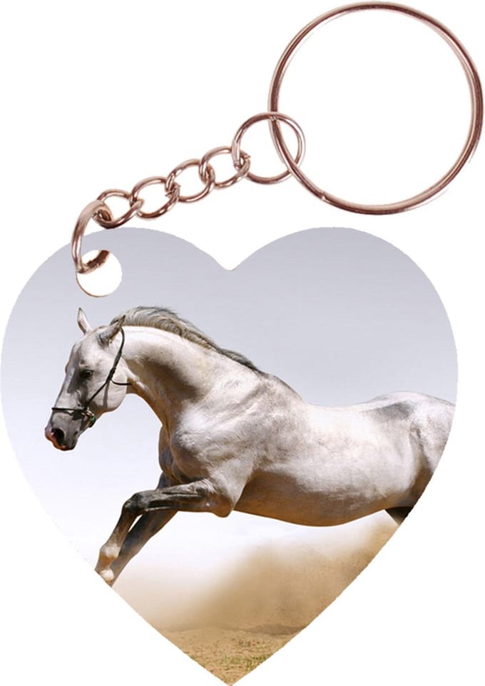 Sleutelhanger hartje 5x5cm - Paard Wit Arabier Schimmel