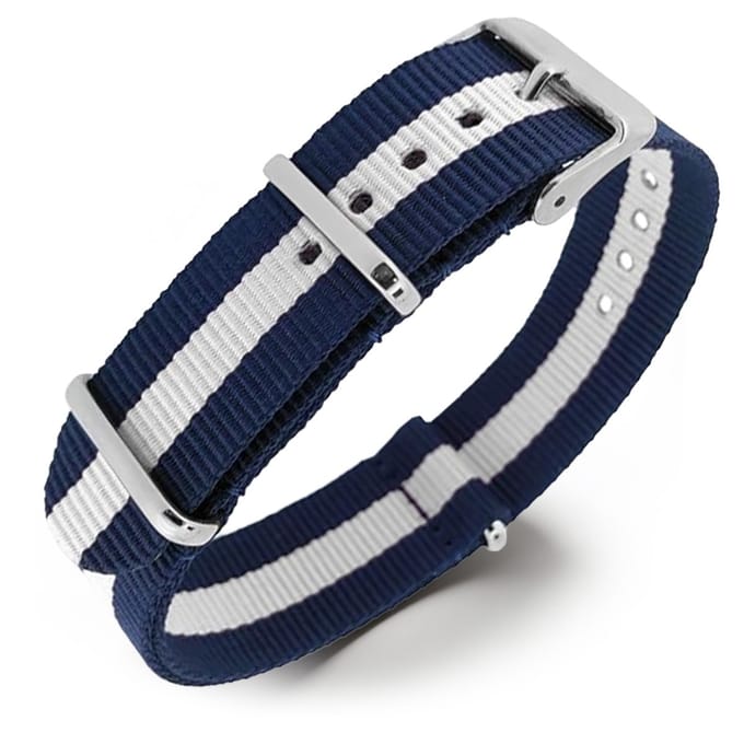 NATO Horlogeband G10 Military Nylon Strap - Regimental Blauw Wit 18mm
